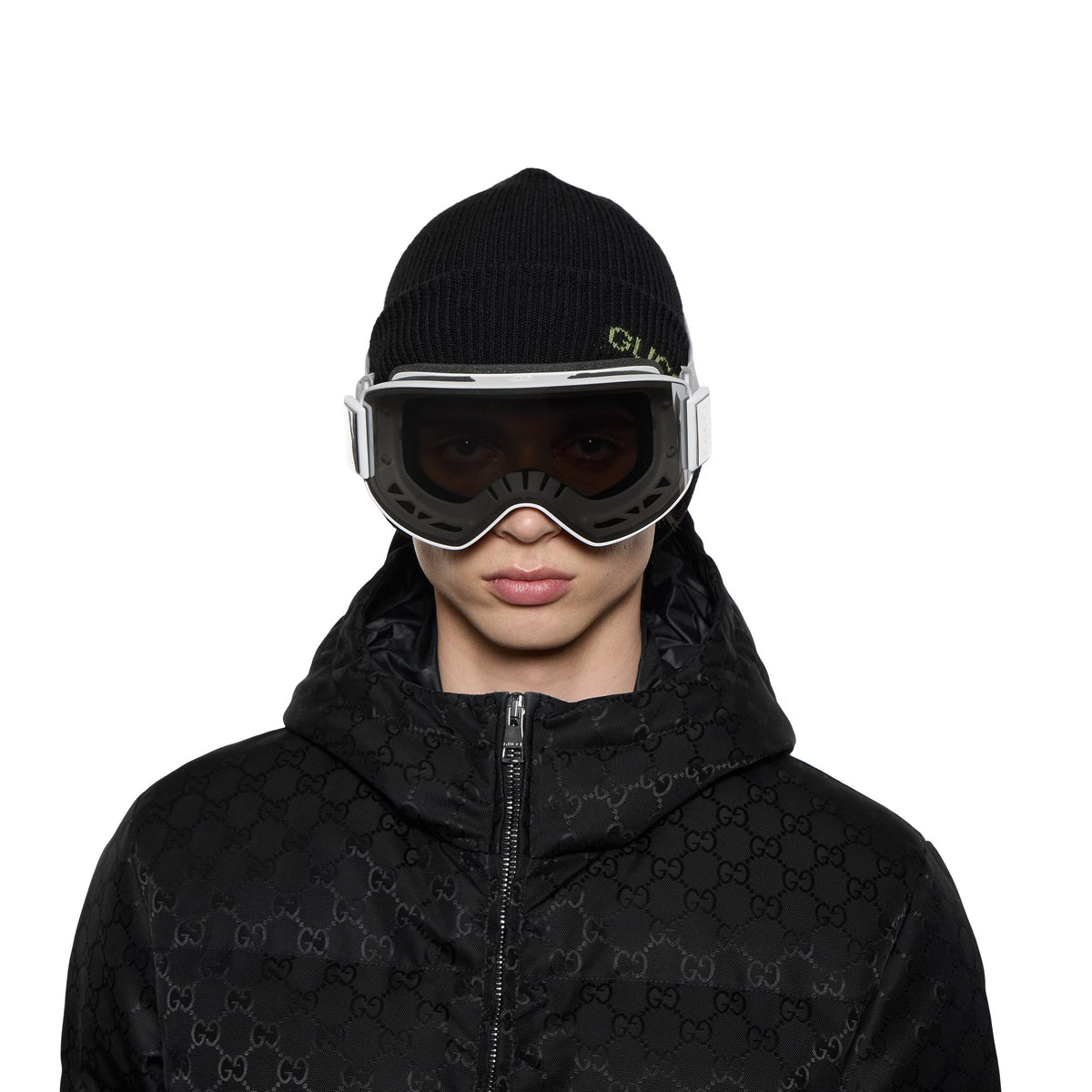 Gucci Men Mask-shaped Matte White Sunglasses