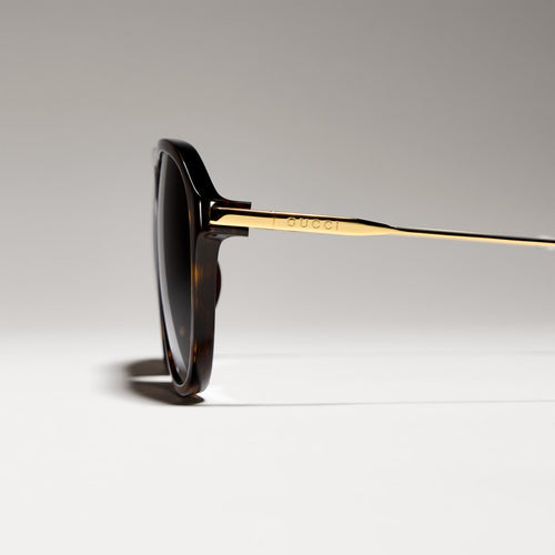 Gucci Men Specialized-fit Navigator Brown Tortoiseshell Sunglasses