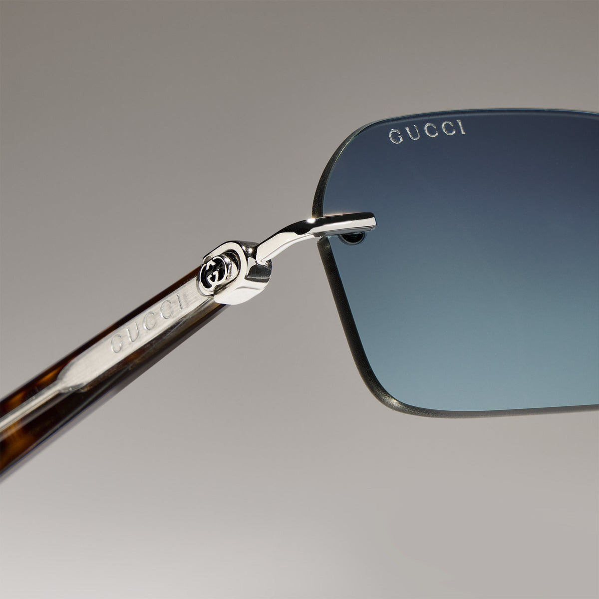 Gucci Men Rectangular Frame Silver Sunglasses