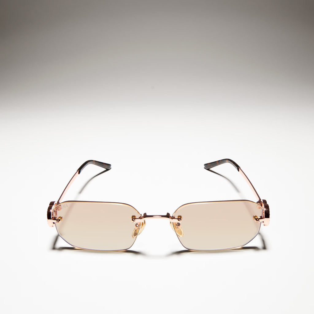 Gucci Women Rectangular Frame Rose Gold Sunglasses