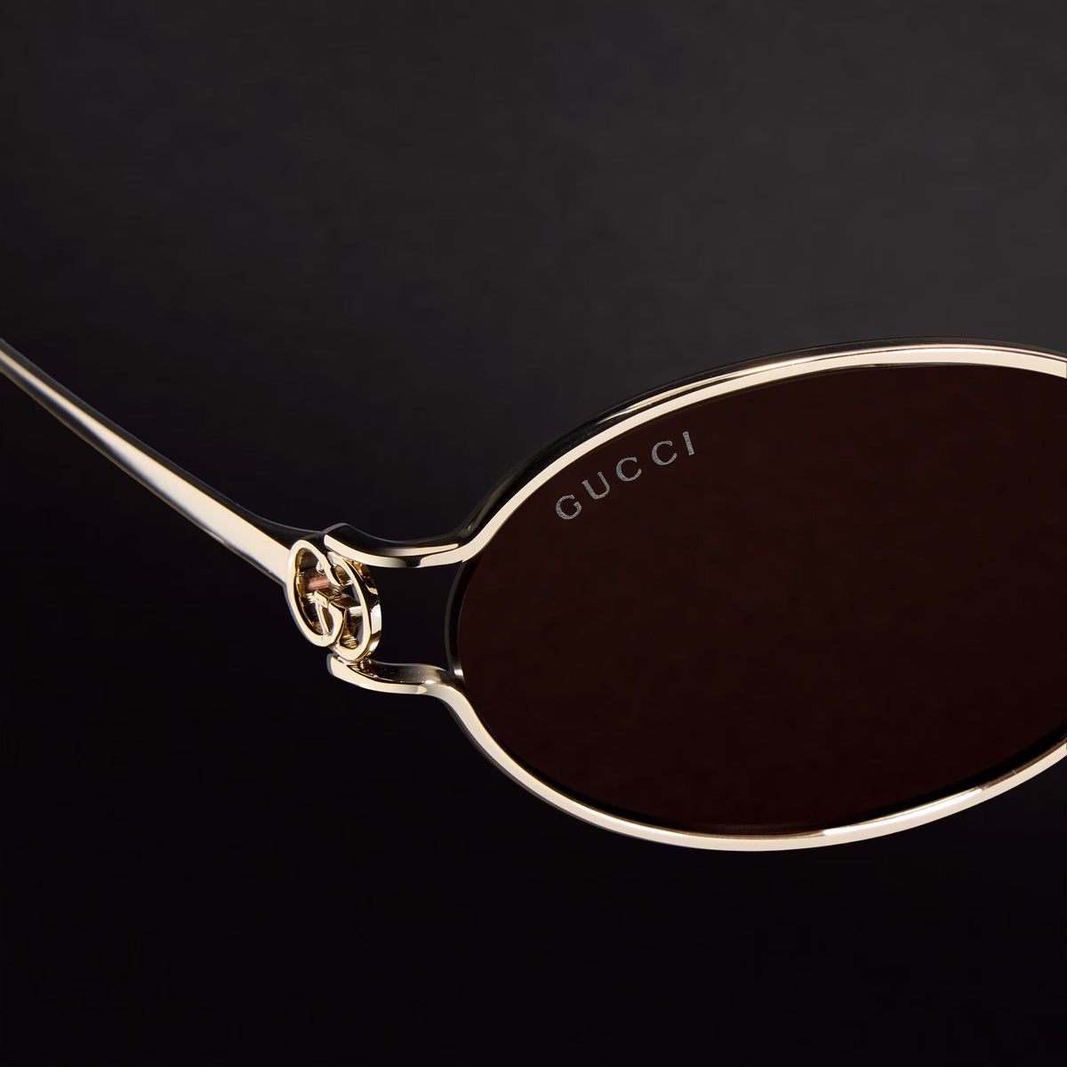 Gucci Women Round Frame Shiny Gold Sunglasses