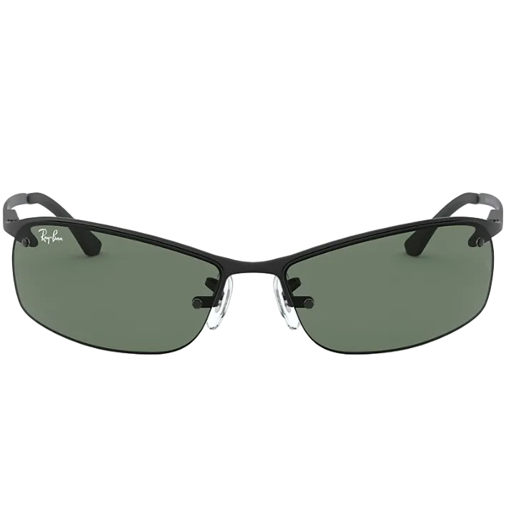 Ray Ban Men Rectangle Frame Shiny Matte Black Sunglasses