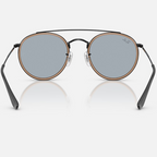 Ray Ban Men Round Frame Polished Black Sunglasses
