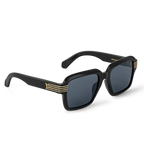 Louis Vuitton Men Round Sqaure Frame Shiny Deep Black Sunglasses