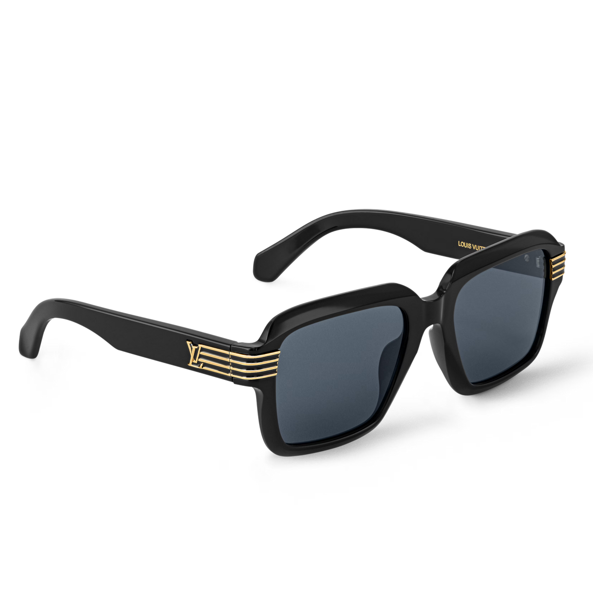 Louis Vuitton Men Round Sqaure Frame Shiny Deep Black Sunglasses