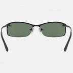 Ray Ban Men Rectangle Frame Shiny Matte Black Sunglasses