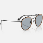 Ray Ban Men Round Frame Polished Black Sunglasses