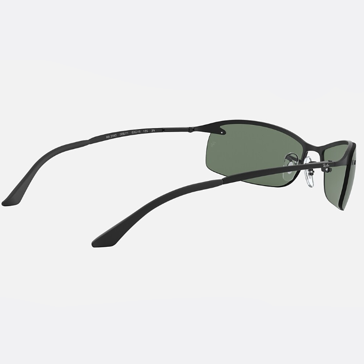 Ray Ban Men Rectangle Frame Shiny Matte Black Sunglasses