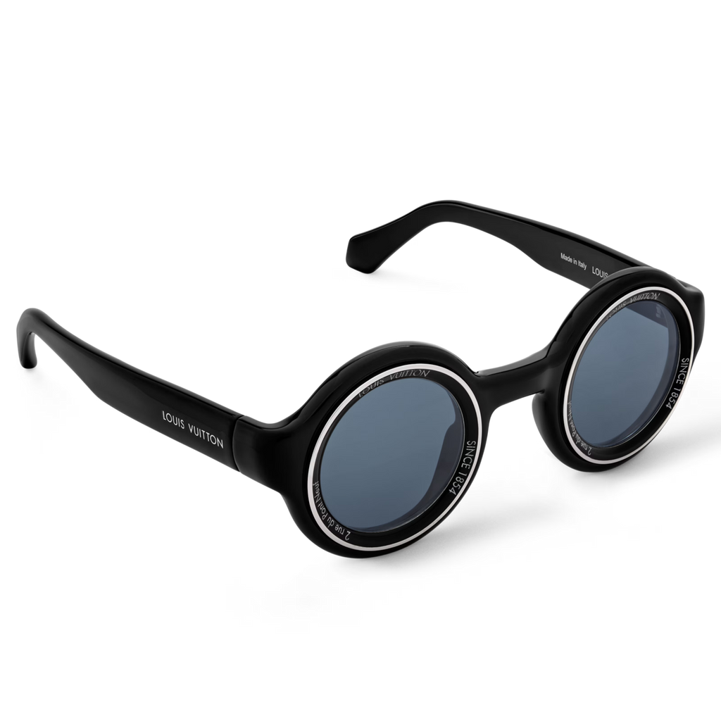 Louis Vuitton Men Round Frame Shiny Black Sunglasses