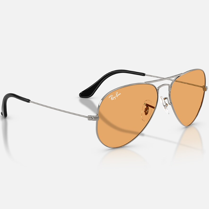Ray Ban Men Pilot Frame Shiny Polished Gunmetal Sunglasses