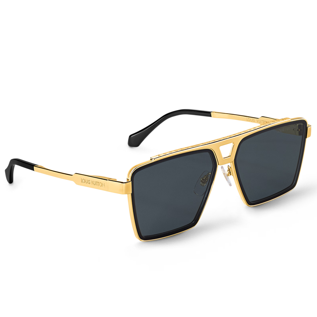 Louis Vuitton Men Square Frame Metallic Gold Sunglasses