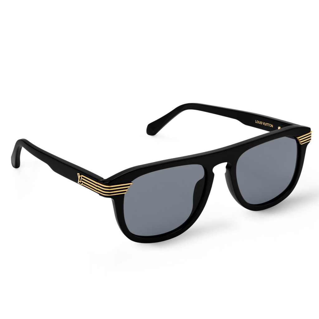 Louis Vuitton Men Round Sqaure Frame Deep Black Sunglasses