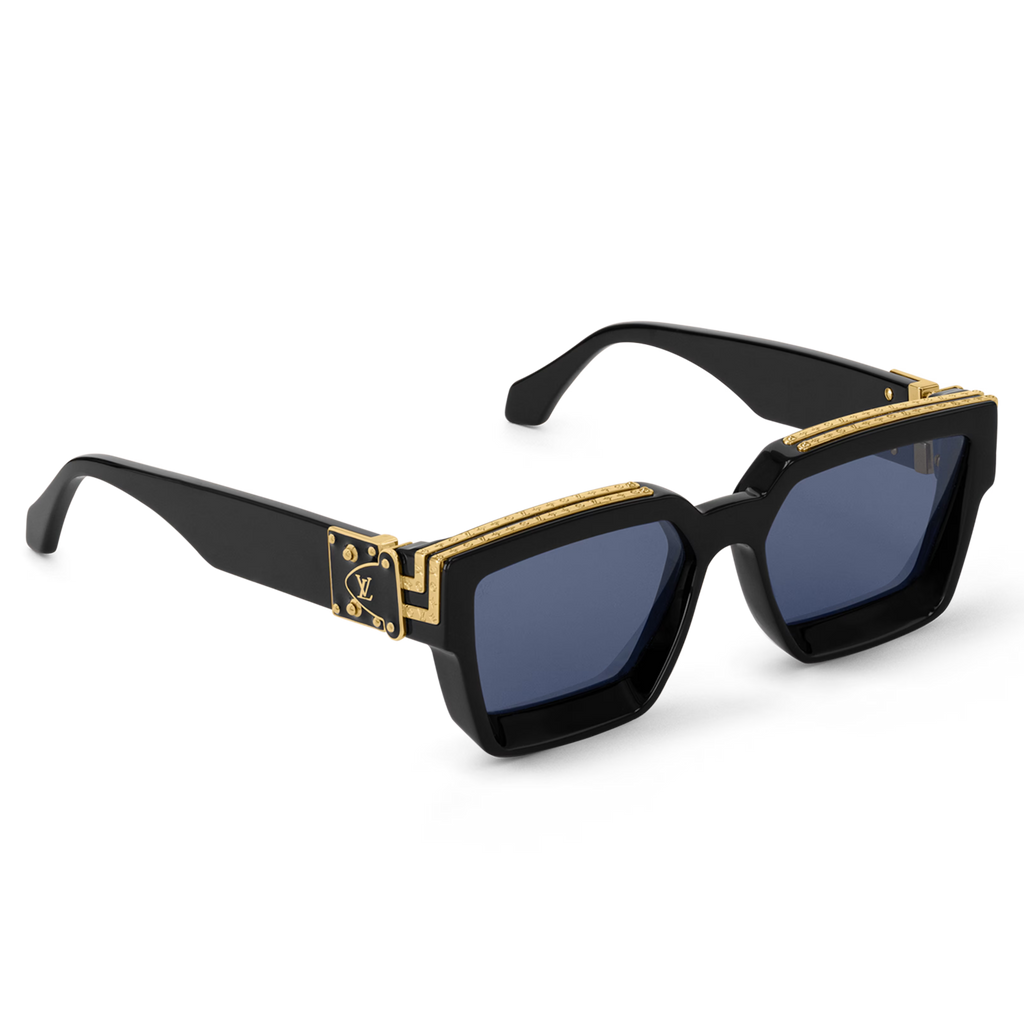 Louis Vuitton Men Square Frame Shiny Crow Black Sunglasses