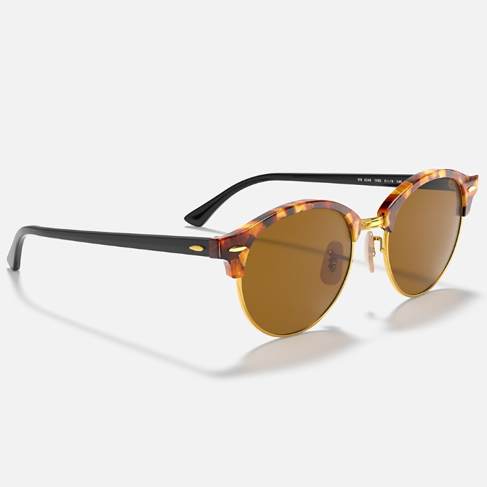 Ray Ban Men Round Frame Polished Brown Havana Sunglasses