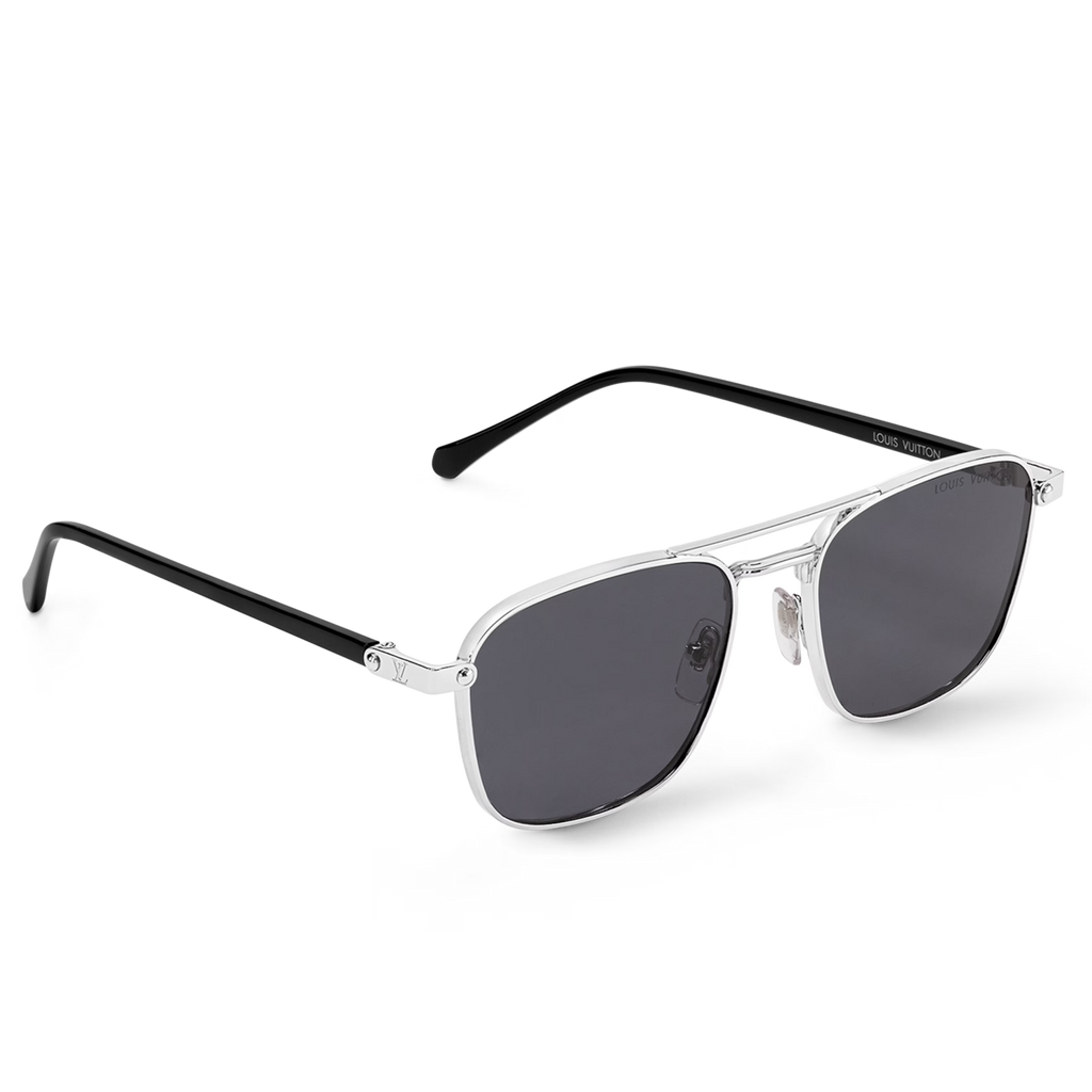 Louis Vuitton Men Sqaure Frame Shiny Silver Sunglasses