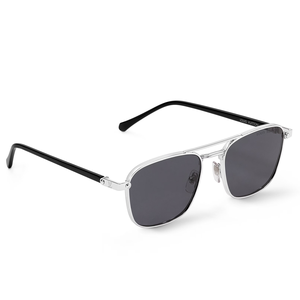 Louis Vuitton Men Sqaure Frame Shiny Silver Sunglasses