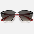 Ray Ban Men Square Frame Shiny Dark Black Sunglasses