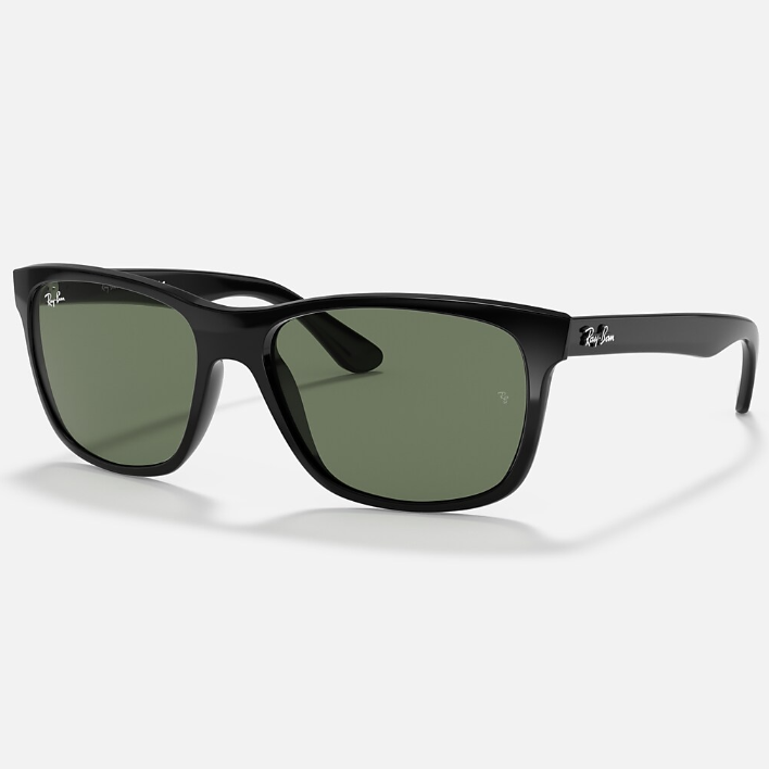 Ray Ban Men Square Frame Shiny Matte Rubber Black Sunglasses