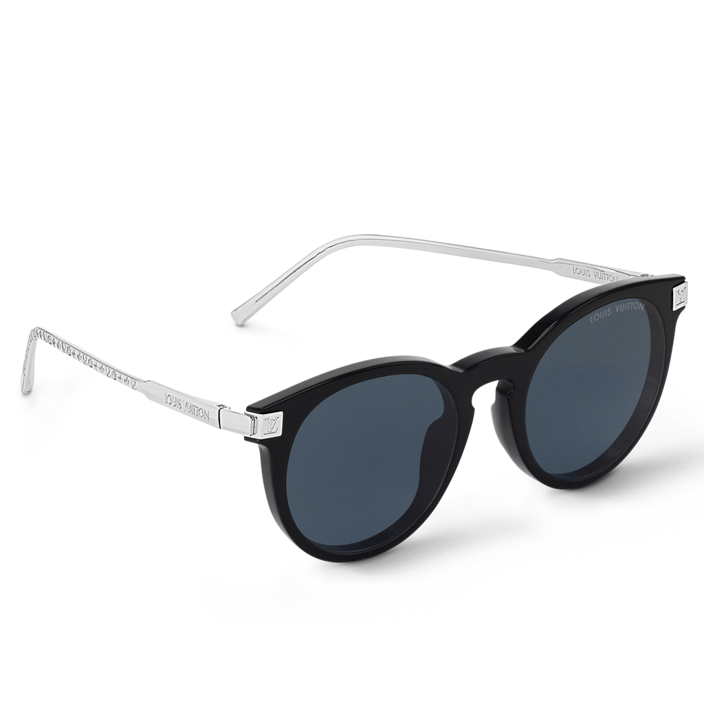 Louis Vuitton Men Round Frame Shiny Soft Black Sunglasses