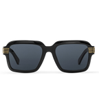 Louis Vuitton Men Round Sqaure Frame Shiny Deep Black Sunglasses