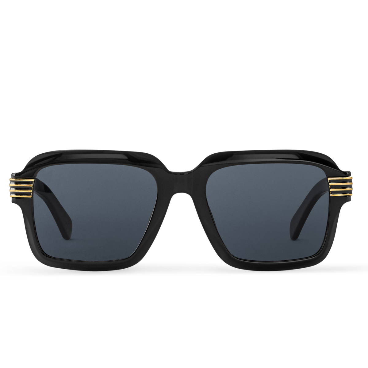 Louis Vuitton Men Round Sqaure Frame Shiny Deep Black Sunglasses
