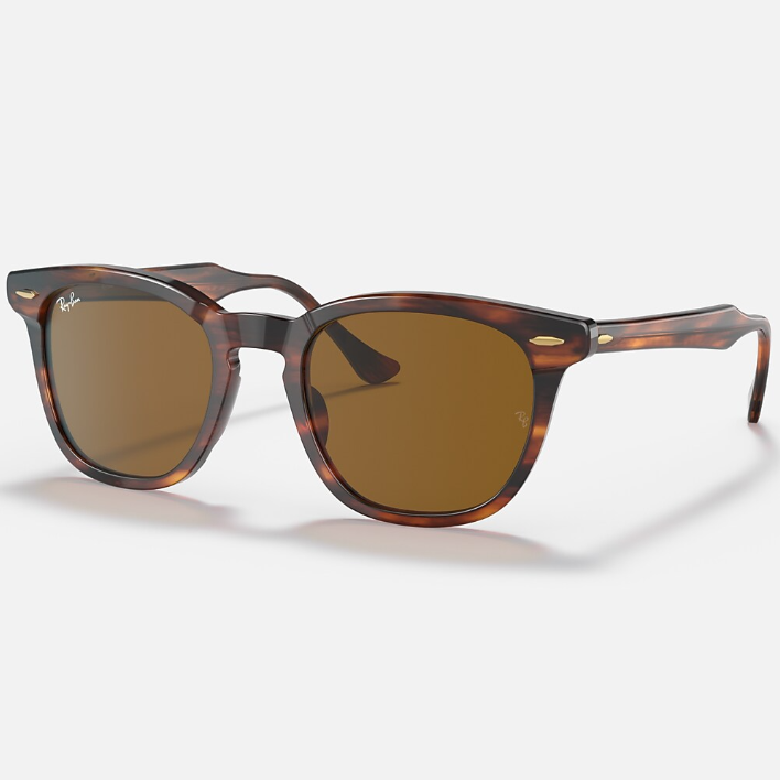 Ray Ban Men Square Frame Polished Striped Havana Sunglasses
