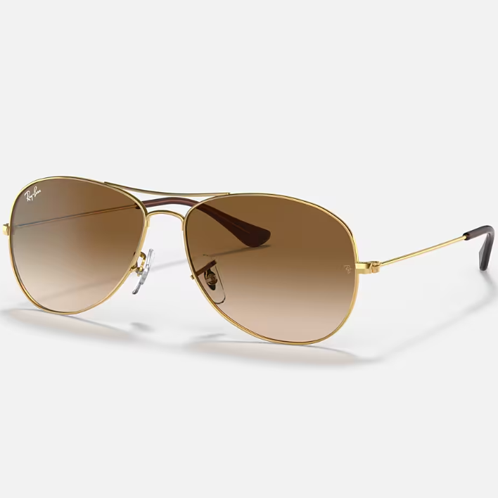 Ray Ban Women Pilot Frame Polished Brown On Gold Sunglasses