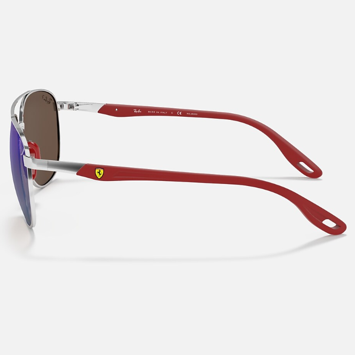 Ray Ban Men Square Frame Shiny Light Silver Sunglasses