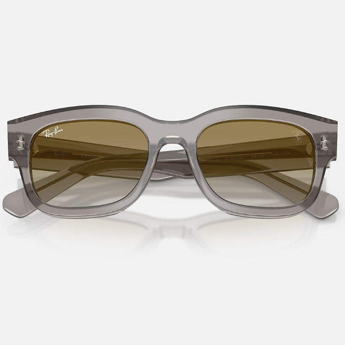 Ray Ban Men Square Frame Shiny Transparent Grey  Sunglasses