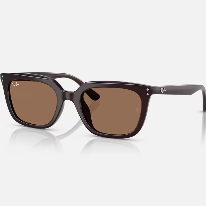 Ray Ban Men Square Frame Polished Opal Brown Sunglasses