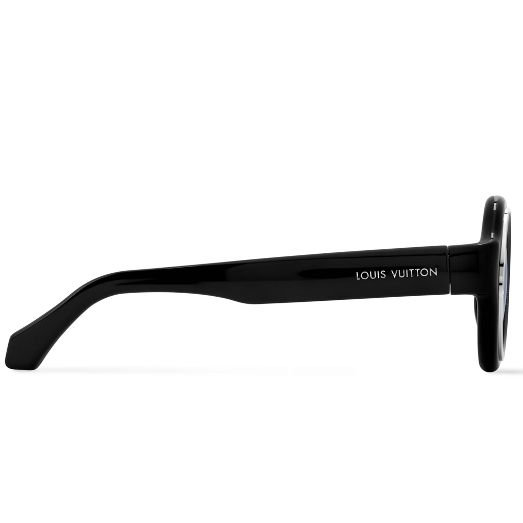 Louis Vuitton Men Round Frame Shiny Black Sunglasses
