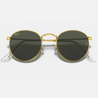 Ray Ban Men Round Frame Shiny Polished Gold Sunglasse