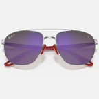 Ray Ban Men Square Frame Shiny Light Silver Sunglasses
