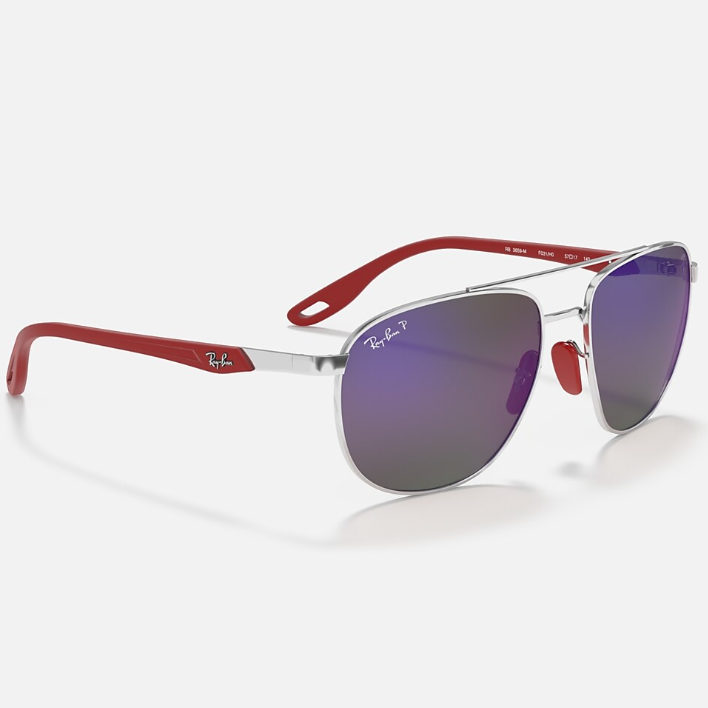 Ray Ban Men Square Frame Shiny Light Silver Sunglasses