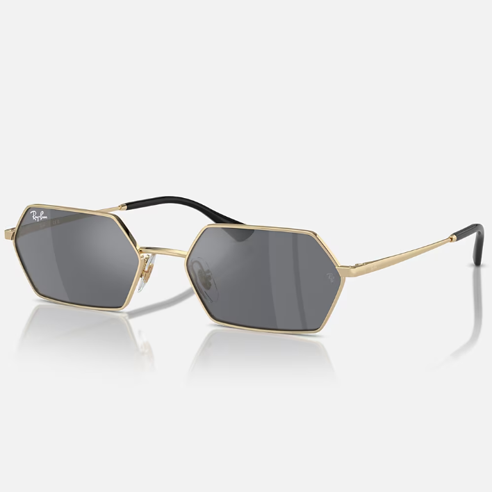 Ray Ban Men Irregular Frame Polished Light Gold Sunglasses