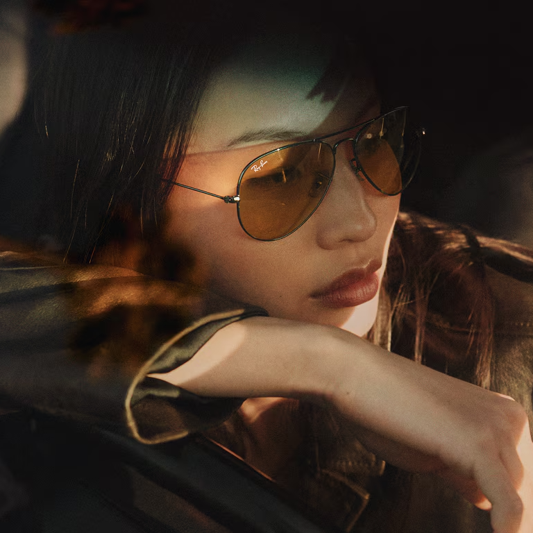 Ray Ban Women Pilot Frame Shiny Polished Gunmetal Sunglasses