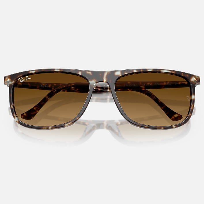 Ray Ban Men Rectangle Frame Polished Havana Yellow Turtle Sunglasses
