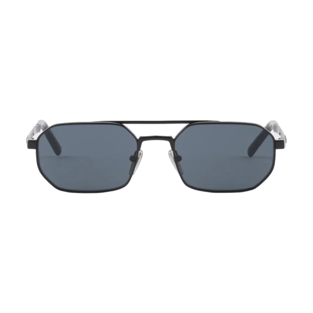 Prada Men Geometric Frame Brushed Black Sunglasses