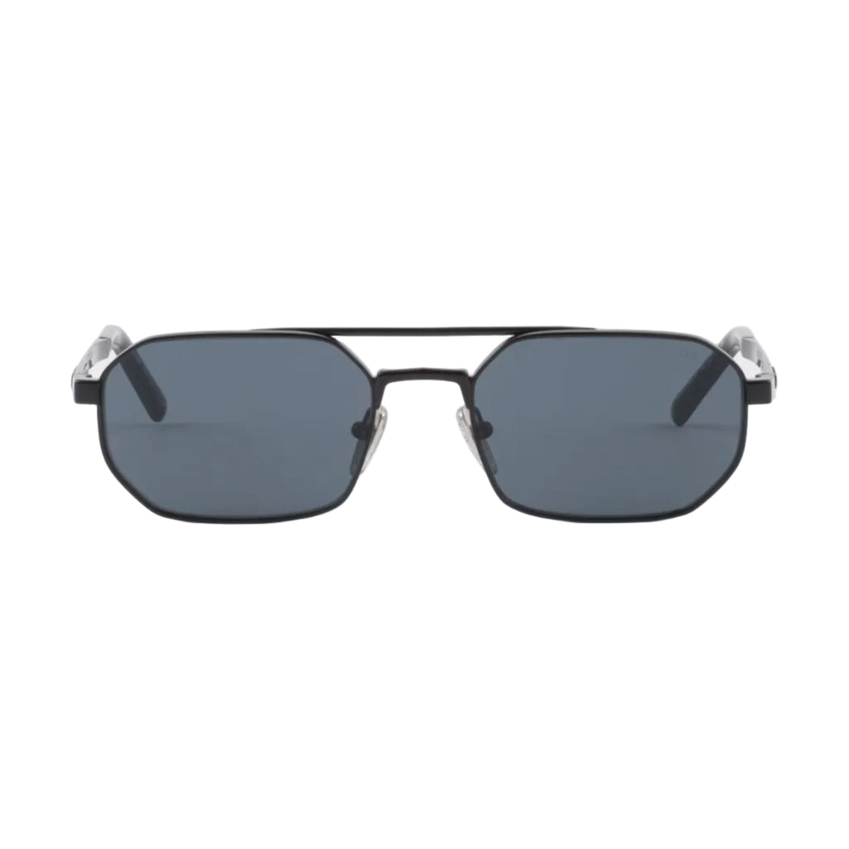 Prada Men Geometric Frame Brushed Black Sunglasses