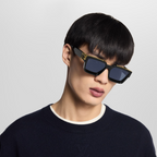 Louis Vuitton Men Square Frame Shiny Crow Black Sunglasses