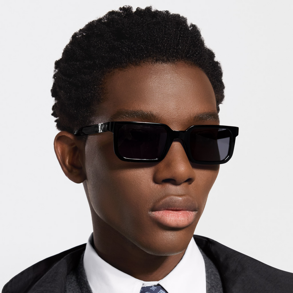 Louis Vuitton Men Square Frame Shiny Soft Black Sunglasses