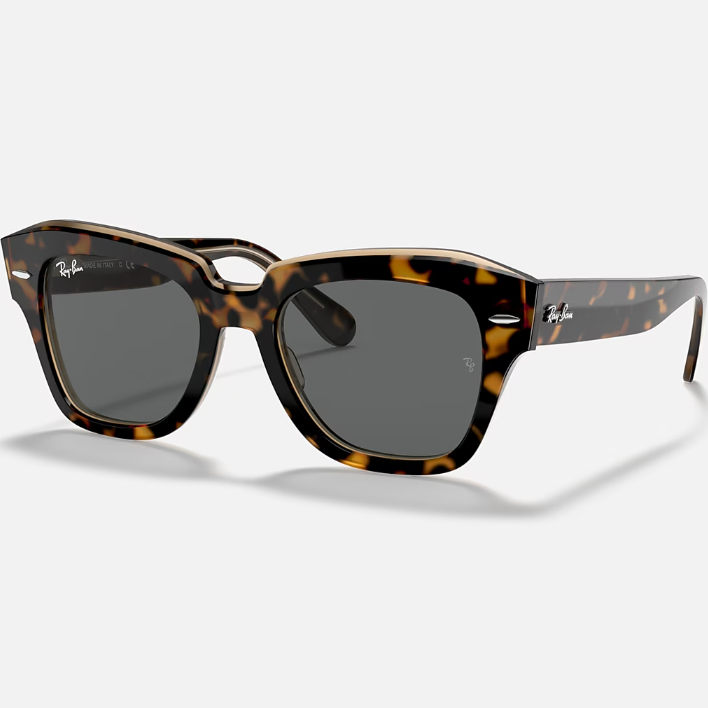 Ray Ban Men Square Frame Polished Havana On Transparent Brown Sunglasses