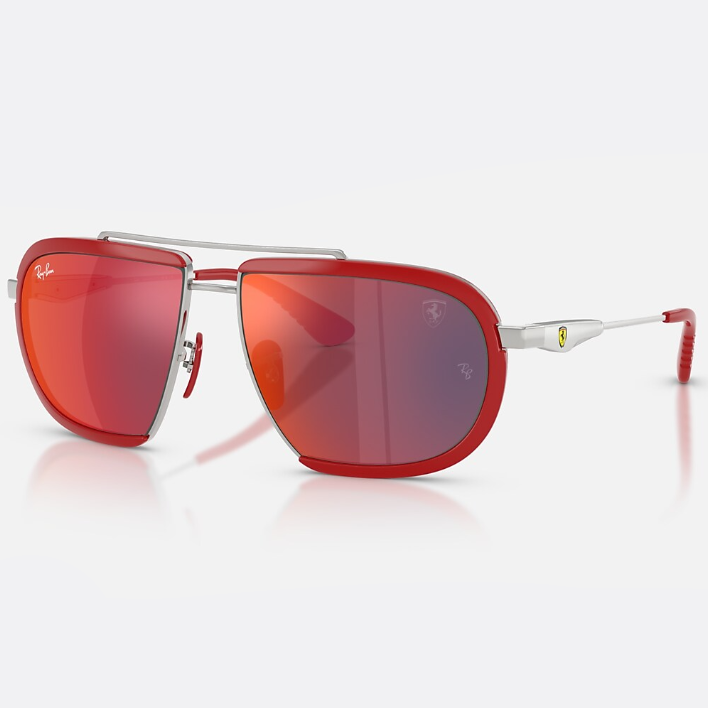 Ray Ban Men Irregular Frame Polished Silver Sunglasses