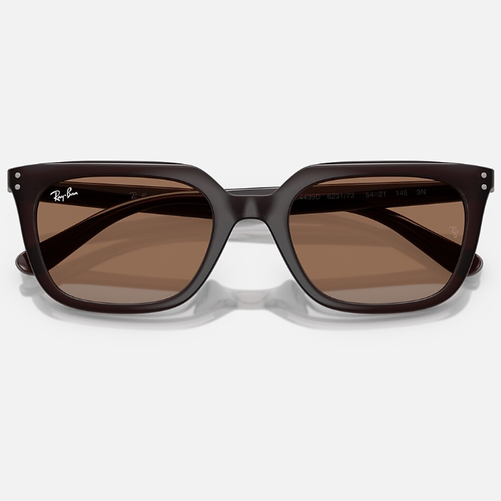 Ray Ban Men Square Frame Polished Opal Brown Sunglasses
