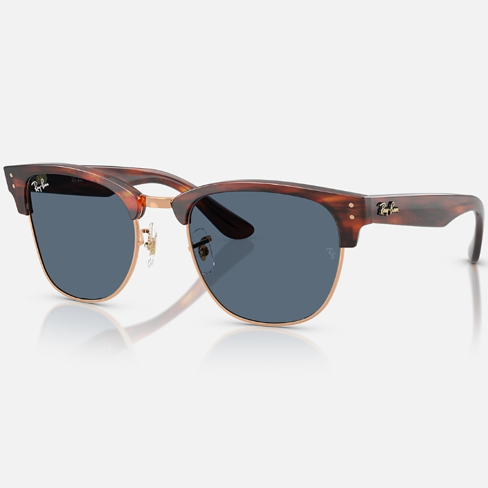Ray Ban Men Square Frame Polished Striped Havana On Rose Gold Sunglasse