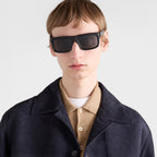Prada Men Rectangular Frame Natural Black Sunglasses