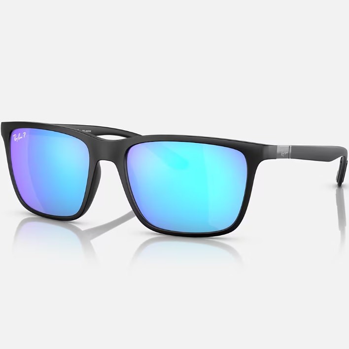 Ray Ban Men Rectangle Frame Polished Matte Black Sunglasses