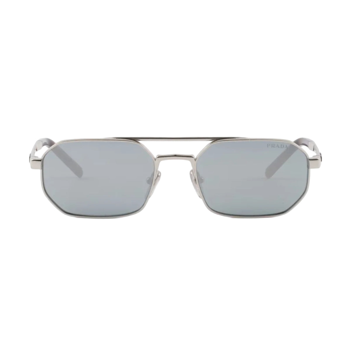Prada Men Geometric Frame Silver Sunglasses