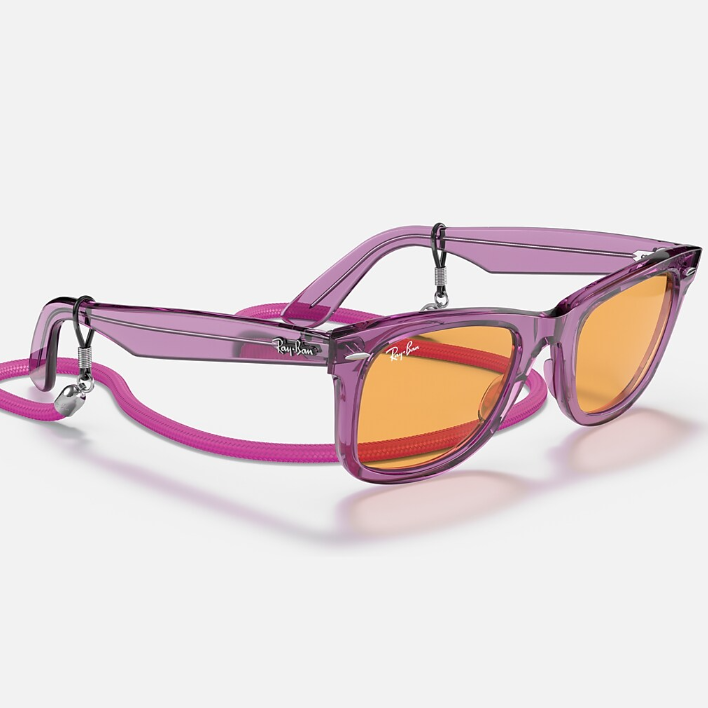 Ray Ban Men Square Frame Polished Transparent Violet Sunglasses