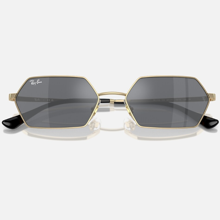 Ray Ban Men Irregular Frame Polished Light Gold Sunglasses